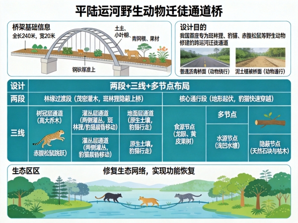如何为野生动物定制“生命走廊”？平陆运河上有座野生动物专属通道桥(图1)